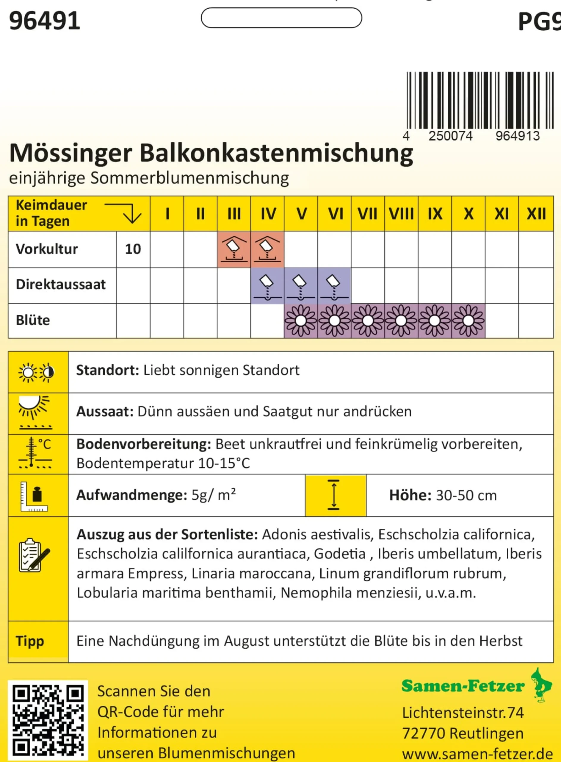 Blumensamen * Samen-Fetzer Blumensamen Mössinger Balkonkastenmischung