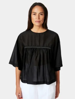 Blusen * LANIUS Damenbluse mit Kräuseln Schwarz
