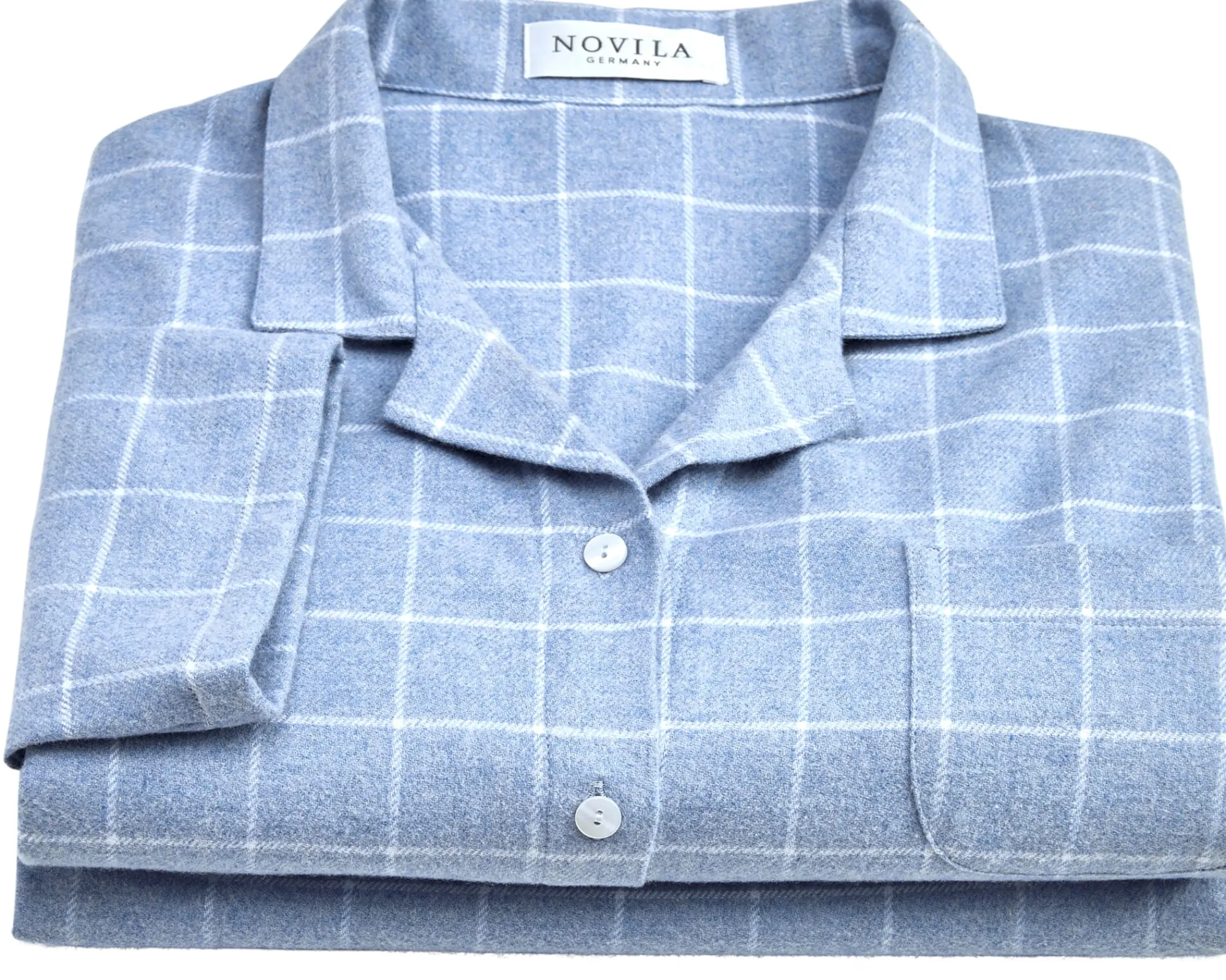 Wäsche * Novila Damen-Flanellpyjama kariert Hellblau