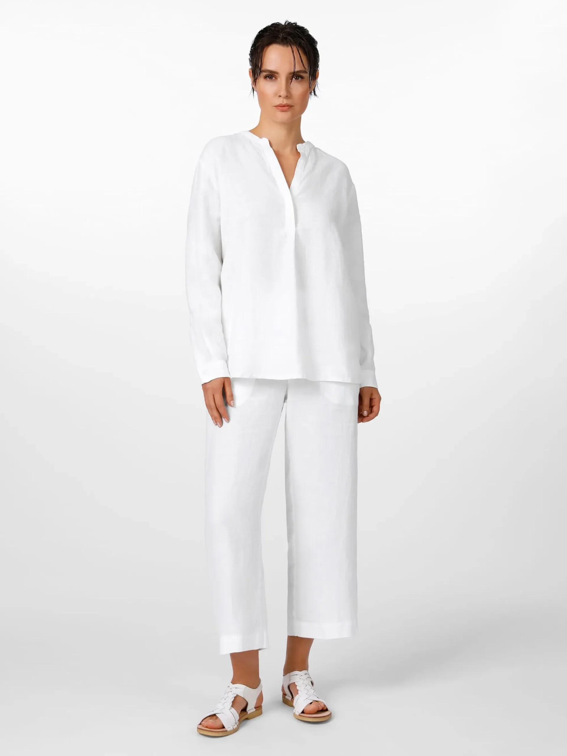 Blusen * LANIUS Damen-Hemdbluse Leinen Weiß