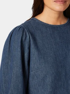 Blusen * Mud Jeans Damen-Jeanbue 3/4-Arm Mittelblau