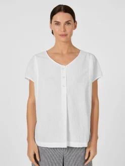 Blusen * Oska Damen-Kurzarmbluse Seersucker Weiß
