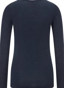 Wäsche|Shirts & Tops * Comazo Damen-Langarmshirt Wolle-Seide Dunkelblau