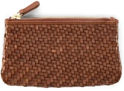 Umhänge- & Handtaschen * Allan K Damen-Lederclutch geflochten Braun