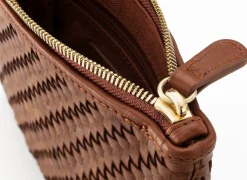 Umhänge- & Handtaschen * Allan K Damen-Lederclutch geflochten Braun
