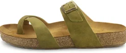 Sandalen|Freizeitschuhe * Haflinger Damen-Lederpantolette Oliv