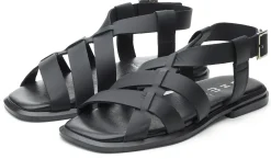 Sandalen|Freizeitschuhe * Ehm Damen-Ledersandale Schwarz