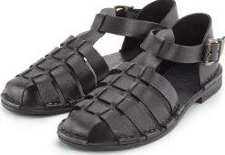 Sandalen|Freizeitschuhe * Punto Pigro Damen-Ledersandale Schwarz