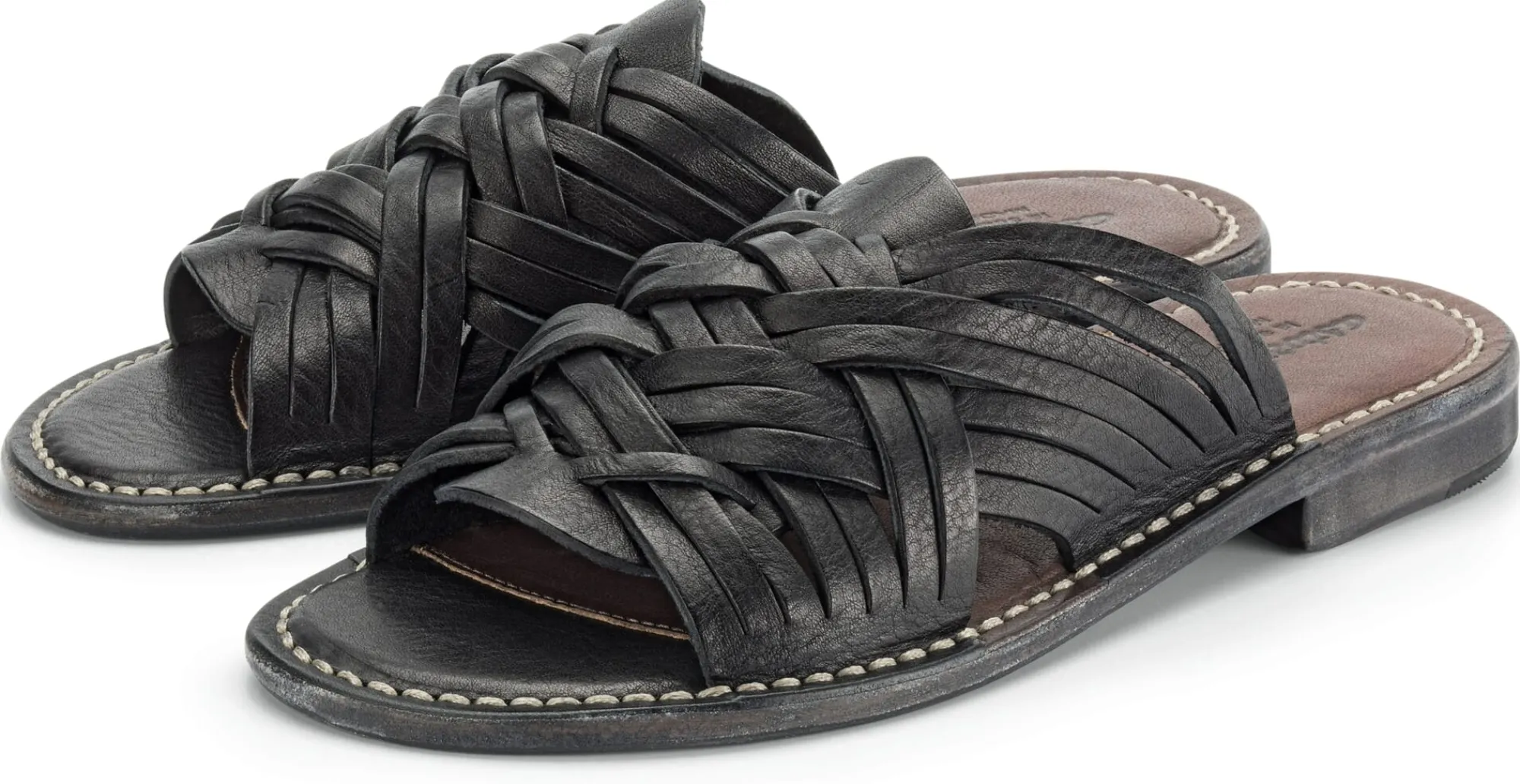 Sandalen|Freizeitschuhe * Astorflex Damen-Ledersandale geflochten Schwarz
