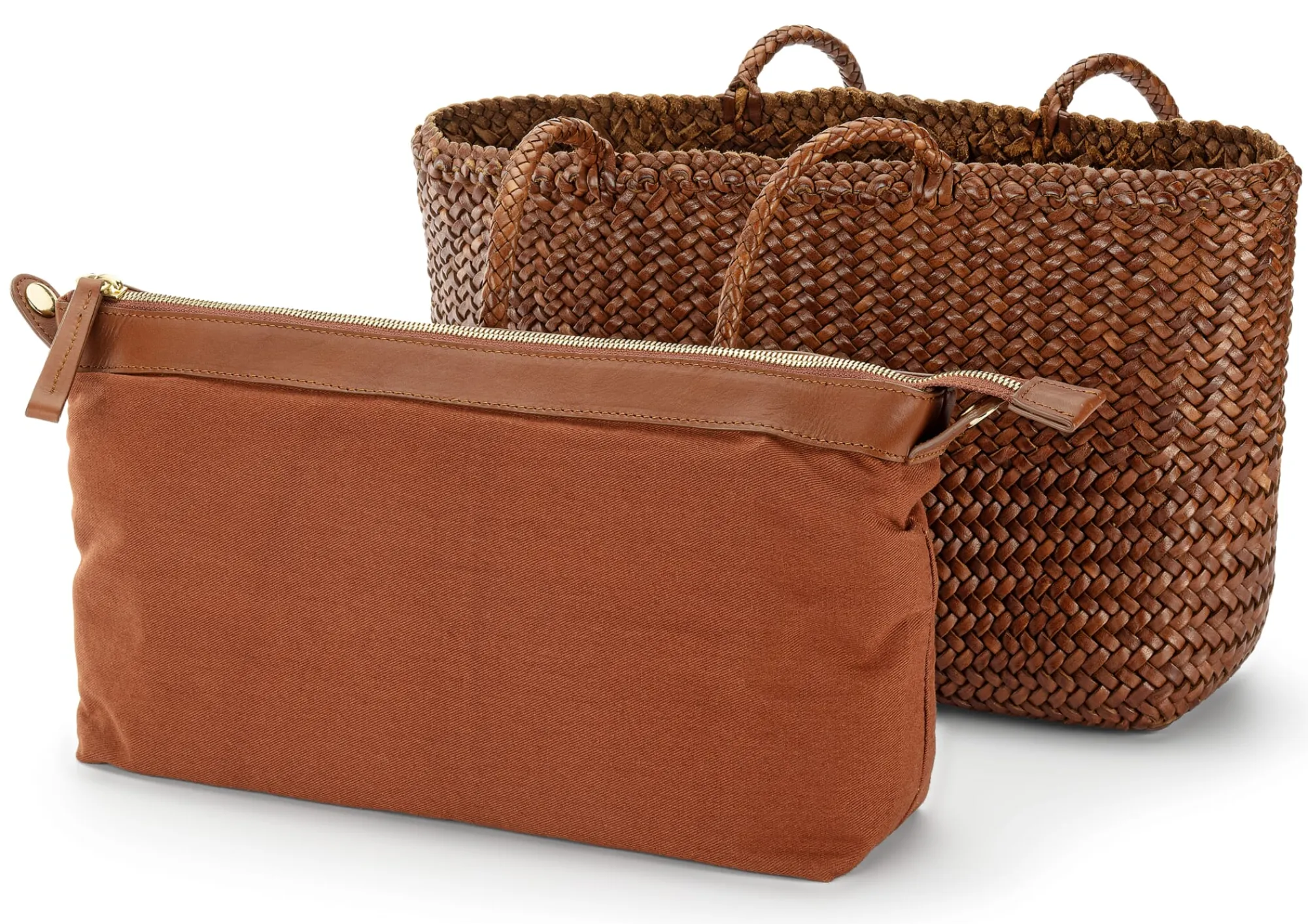 Einkaufstaschen & -Körbe|Umhänge- & Handtaschen * Allan K Damen-Ledershopper geflochten, Braun