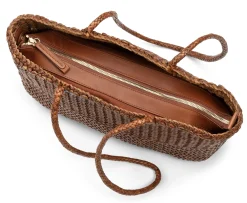 Einkaufstaschen & -Körbe|Umhänge- & Handtaschen * Allan K Damen-Ledershopper geflochten, Braun
