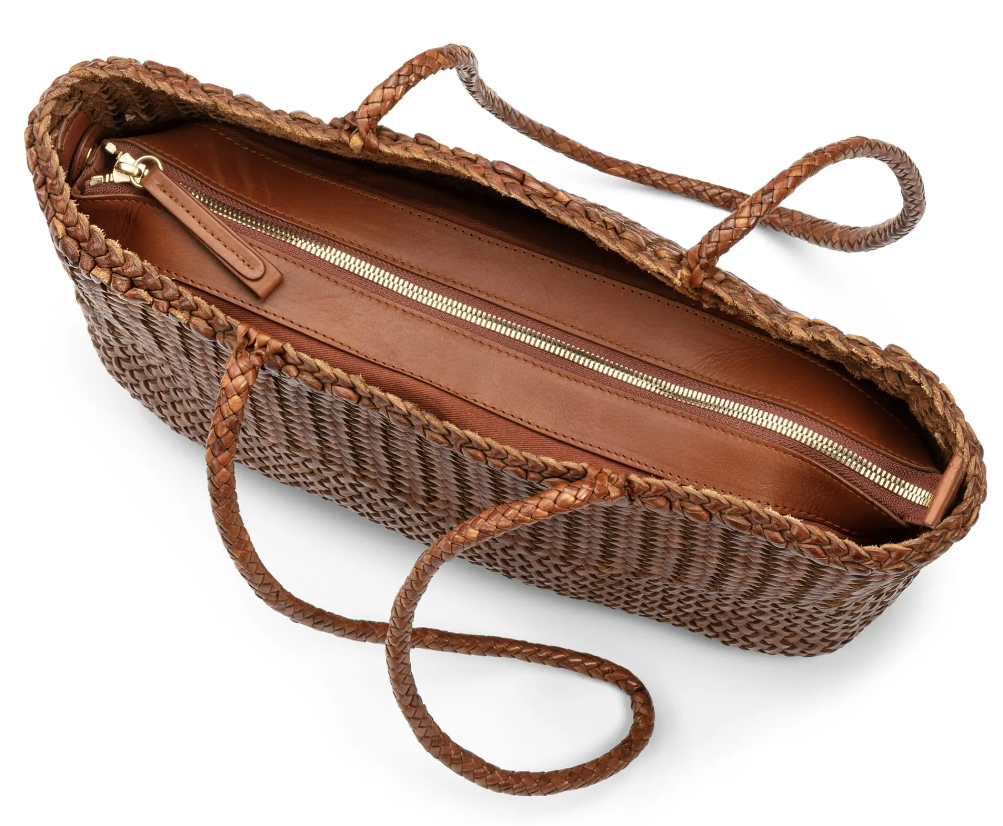 Einkaufstaschen & -Körbe|Umhänge- & Handtaschen * Allan K Damen-Ledershopper geflochten, Braun