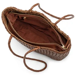 Einkaufstaschen & -Körbe|Umhänge- & Handtaschen * Allan K Damen-Ledershopper geflochten, Braun