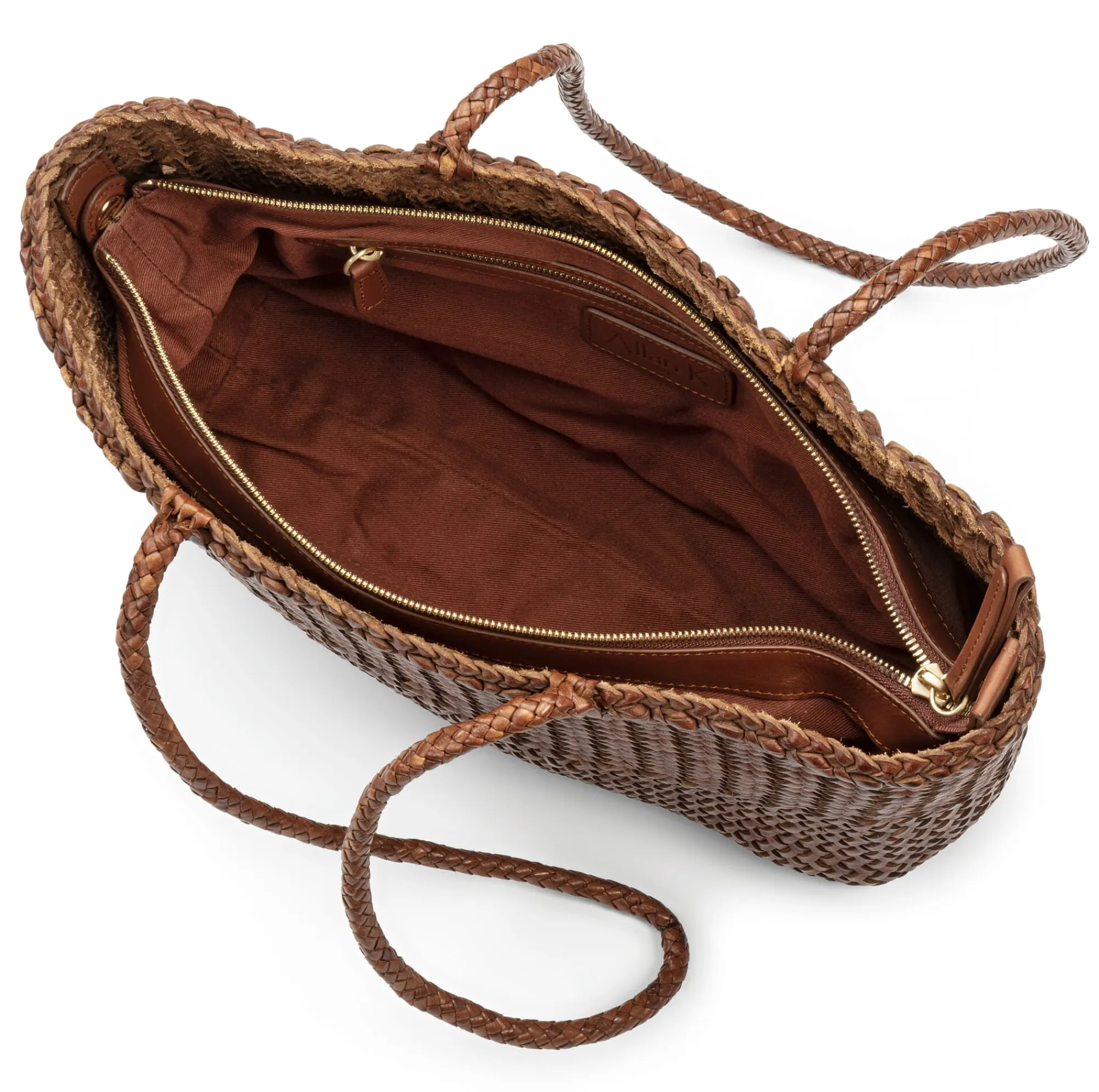 Einkaufstaschen & -Körbe|Umhänge- & Handtaschen * Allan K Damen-Ledershopper geflochten, Braun