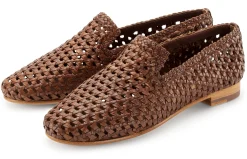 Klassische Damenschuhe * Allan K Damen-Lederslipper geflochten Braun