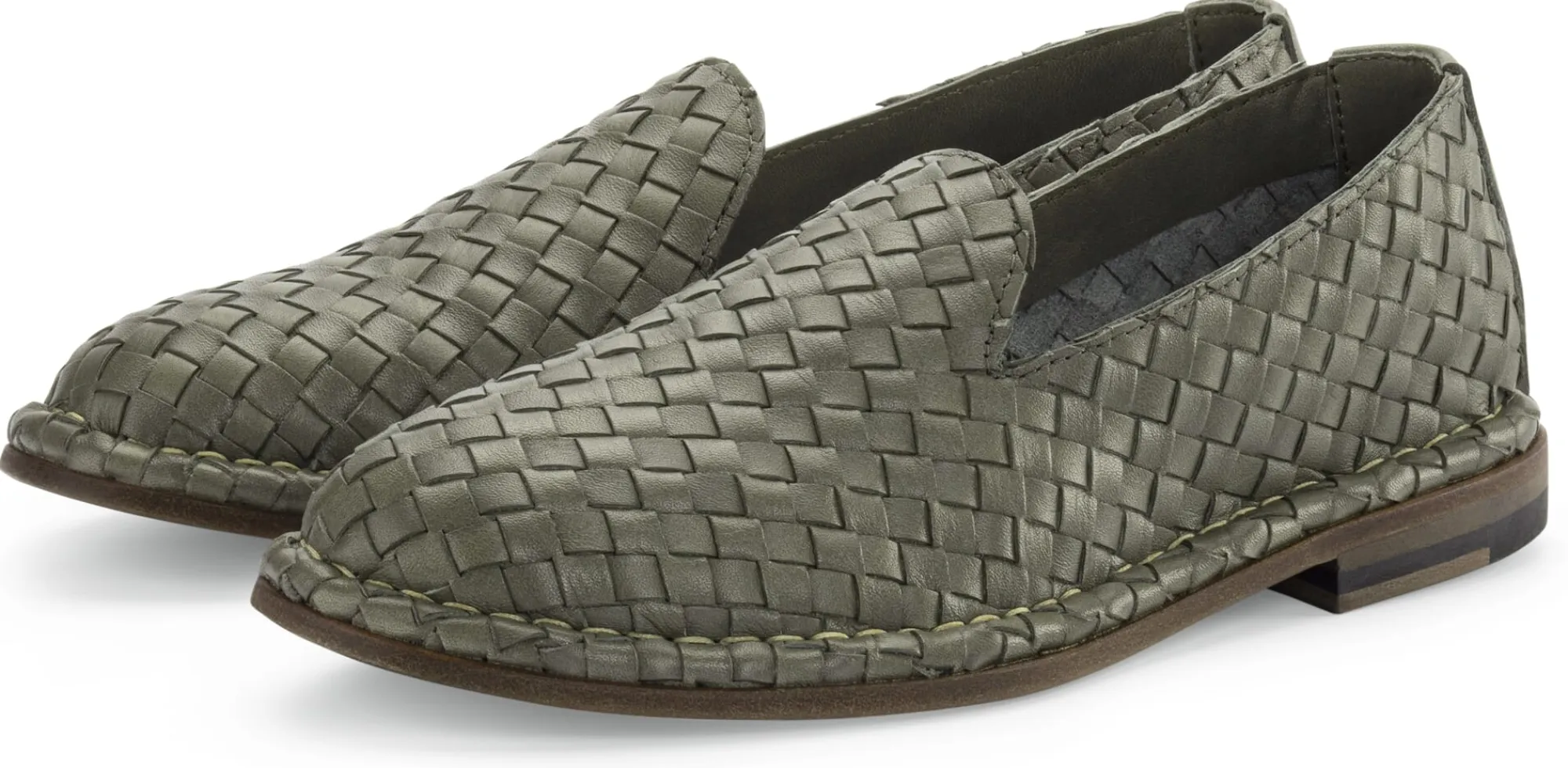 Stiefel|Klassische Damenschuhe * Punto Pigro Damen-Lederslipper geflochten Oliv