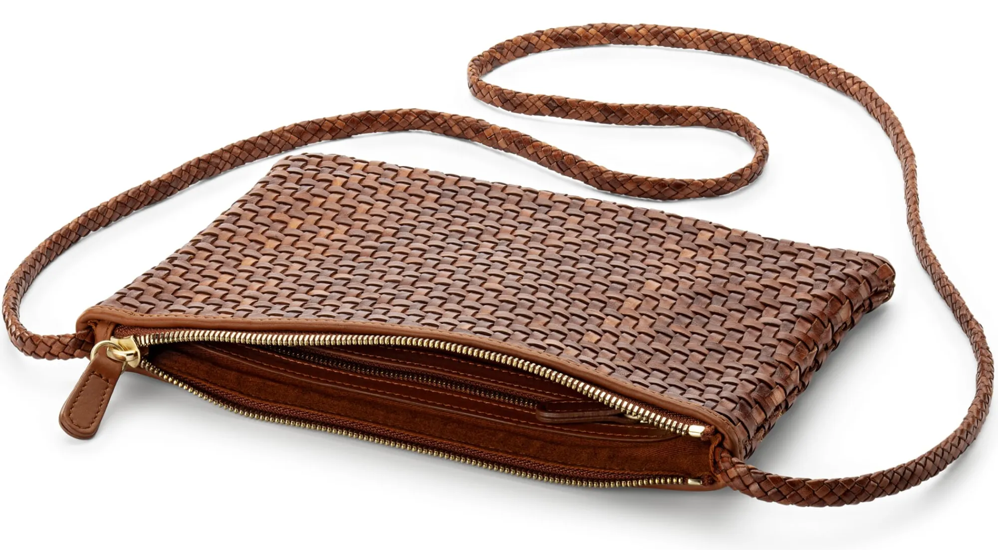 Umhänge- & Handtaschen|Handtaschen * Allan K Damen-Ledertasche geflochten Braun