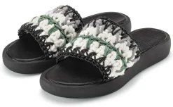 Sandalen|Freizeitschuhe * Werner Schuhe Damenpantolette Häkelschaft Schwarz