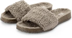Sandalen|Freizeitschuhe * Grand Step Shoes Damen-Pantolette Teddyplüsch Taupe