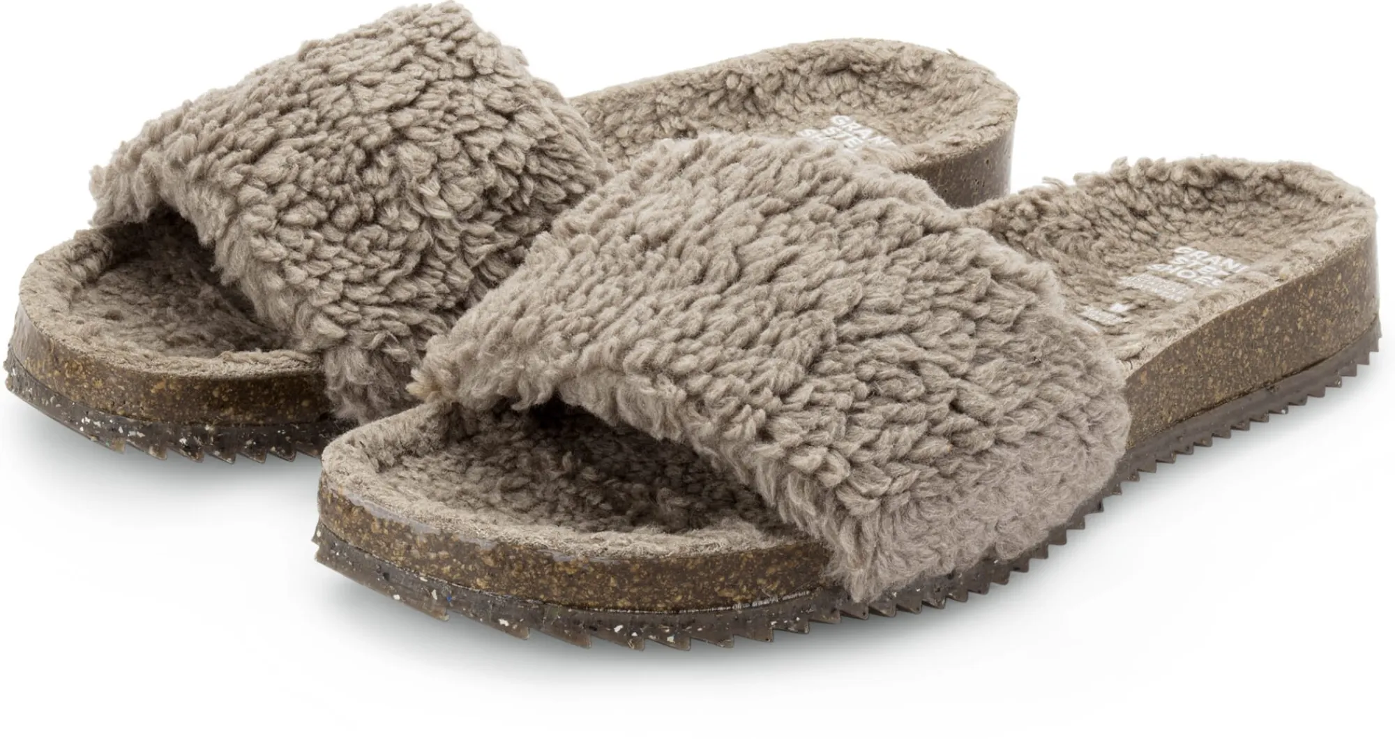 Sandalen|Freizeitschuhe * Grand Step Shoes Damen-Pantolette Teddyplüsch Taupe