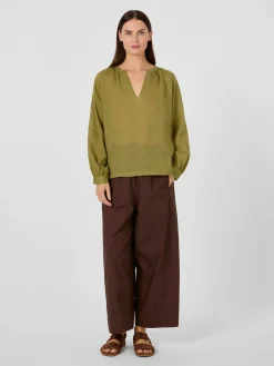 Blusen * LANIUS Damen-Schlupfbluse Ramie Oliv