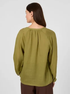 Blusen * LANIUS Damen-Schlupfbluse Ramie Oliv