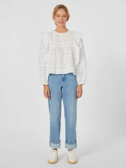 Blusen * LANIUS Damen-Stickereibluse mit Volants Weiß