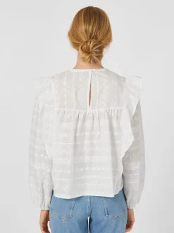 Blusen * LANIUS Damen-Stickereibluse mit Volants Weiß