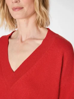 Pullover * LANIUS Damen-Strickpullover V-Ausschnitt Rot