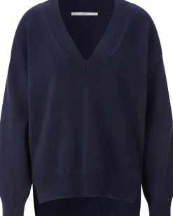 Pullover * LANIUS Damen-Strickpullover V-Ausschnitt Navy