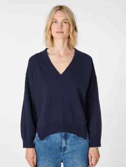 Pullover * LANIUS Damen-Strickpullover V-Ausschnitt Navy