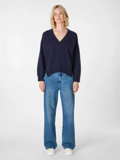 Pullover * LANIUS Damen-Strickpullover V-Ausschnitt Navy