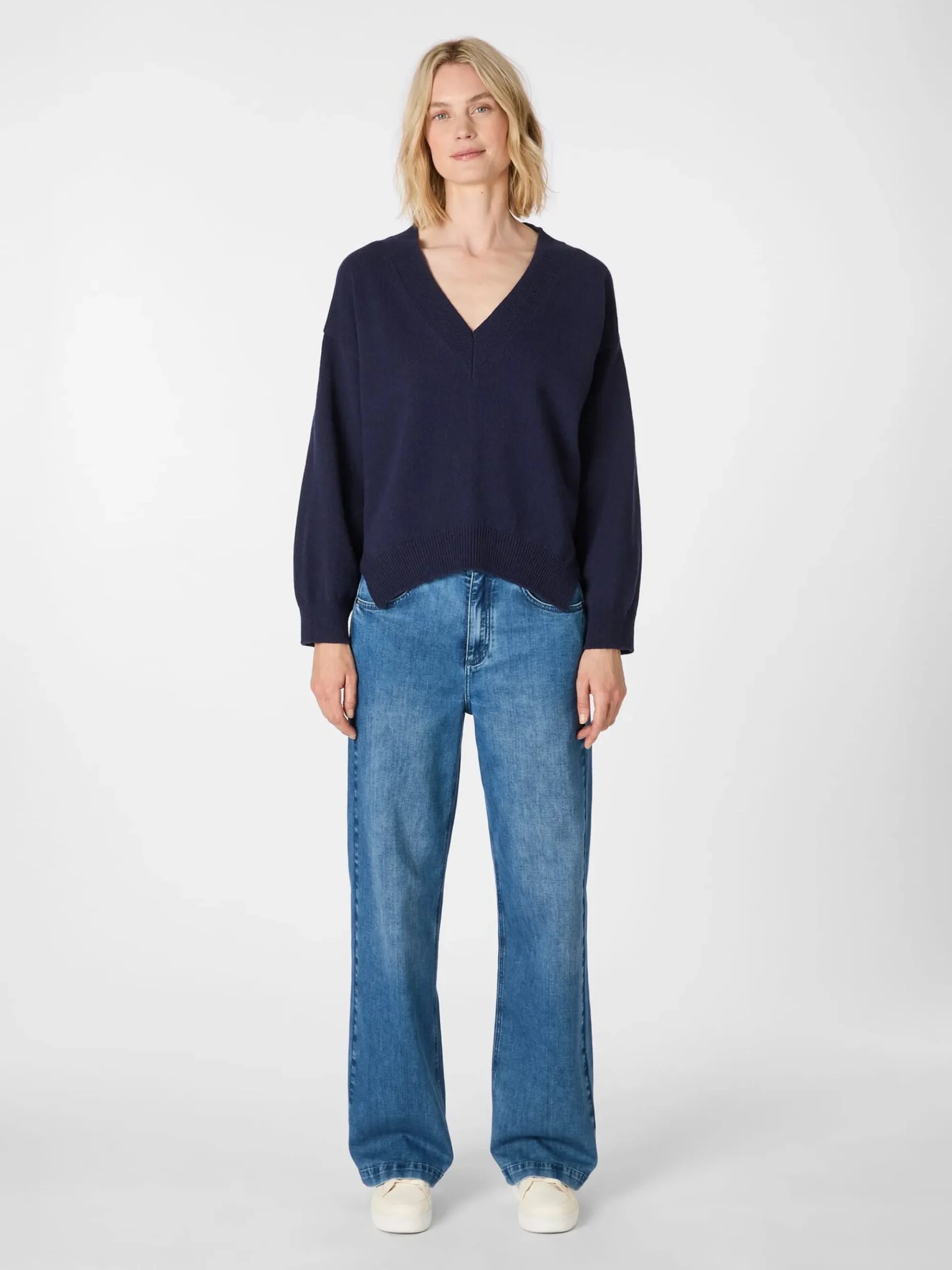 Pullover * LANIUS Damen-Strickpullover V-Ausschnitt Navy