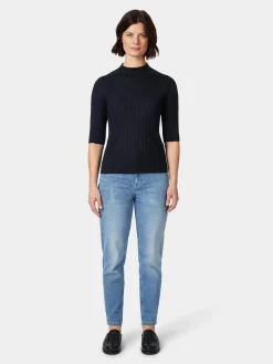 Shirts & Tops * LANIUS Damen-Strickshirt Halbarm Dunkelblau