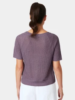 Shirts & Tops * Les Racines du Ciel Damen-trickhirt Halbarm Leinen Flieder