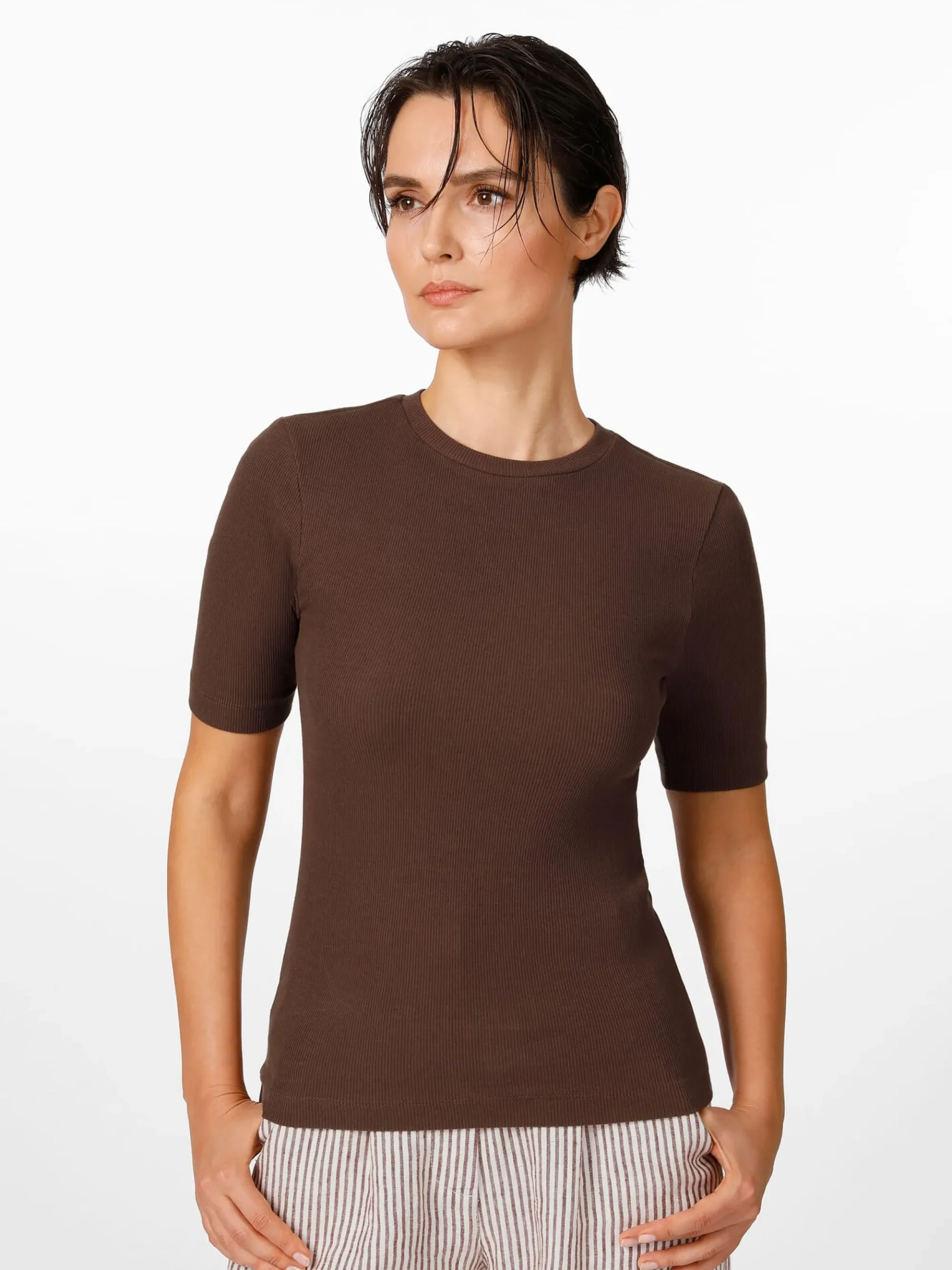 Shirts & Tops * Knowledge Cotton Apparel Damen-T-Shirt gerippt Braun