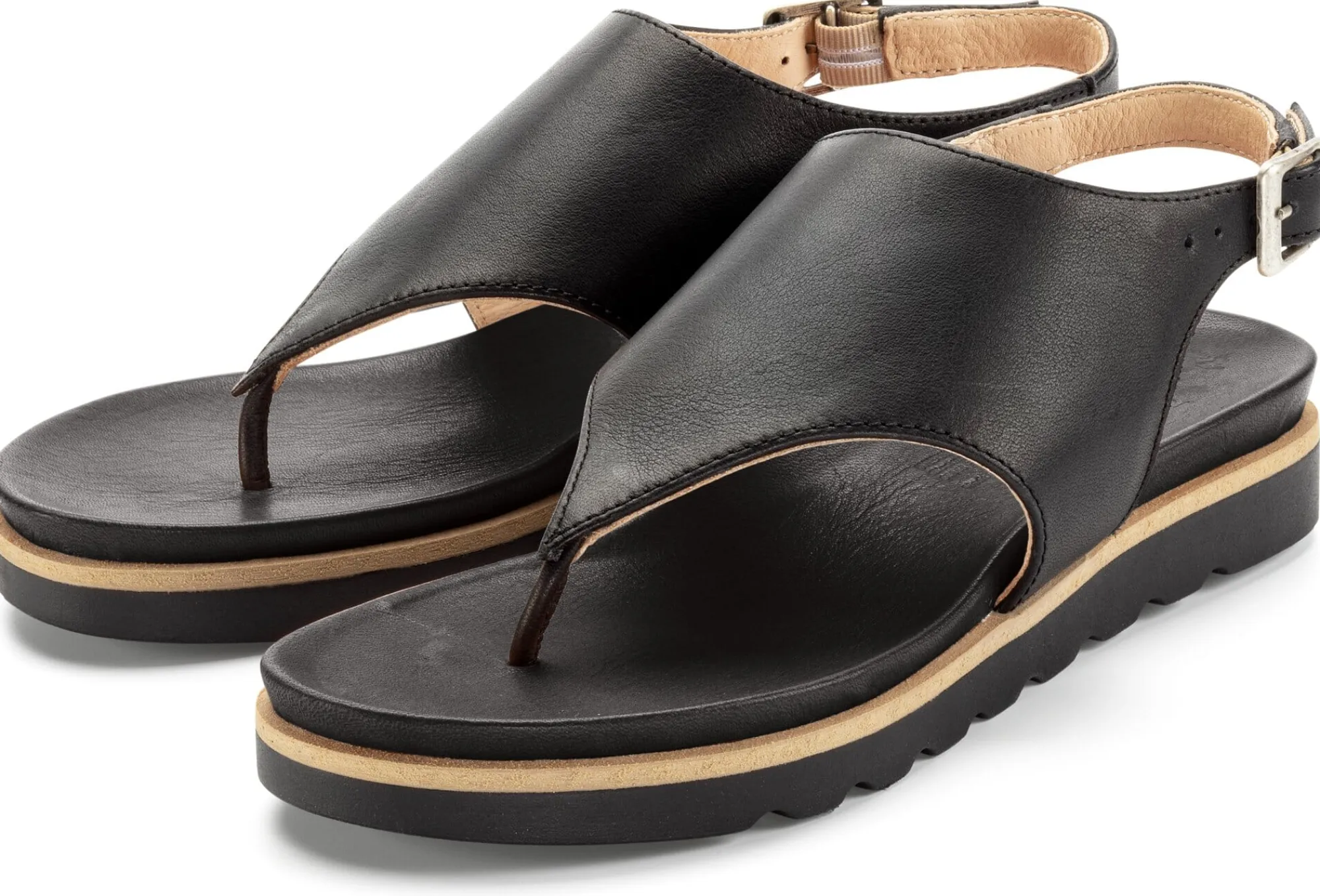 Sandalen|Freizeitschuhe * Werner Schuhe Damen-Zehenstegsandale Schwarz