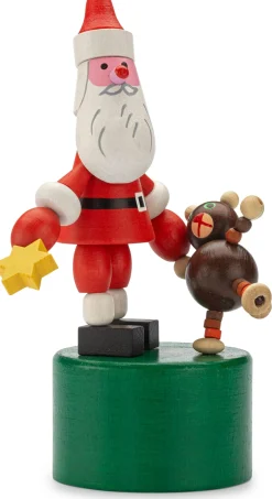 Physikalisches Spielzeug|Holzspielzeug * Detoa Albrechtice Drückfigur Weihnachtsmann mit Teddybär