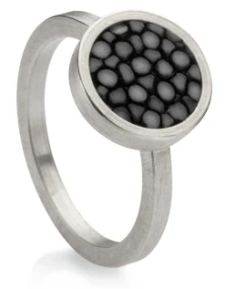 Schmuck * Fischleder Store Fingerring Silber-Rochenleder schmal Schwarz