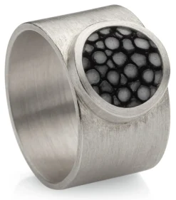 Schmuck * Fischleder Store Fingerring Silber-Rochenleder breit Schwarz