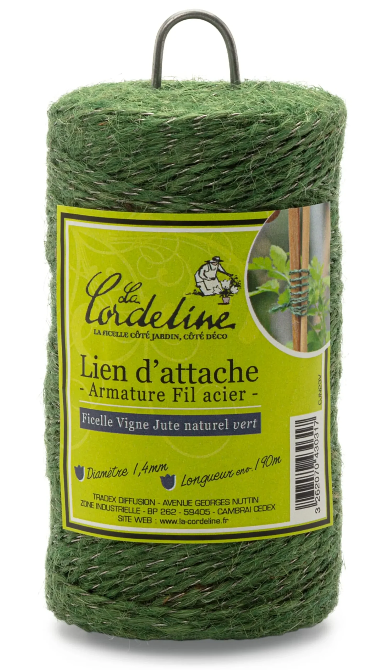 Haushaltsutensilien * Tradex Diffusion Gartengarn Jute mit Drahteinlage Grün