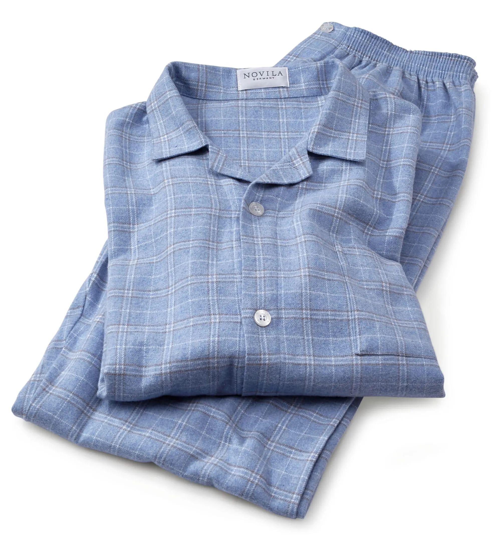 Wäsche * Novila Herren-Flanellpyjama kariert Hellblau
