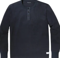 Shirts * Knowledge Cotton Apparel Herren-Henley-hirt Dunkelblau