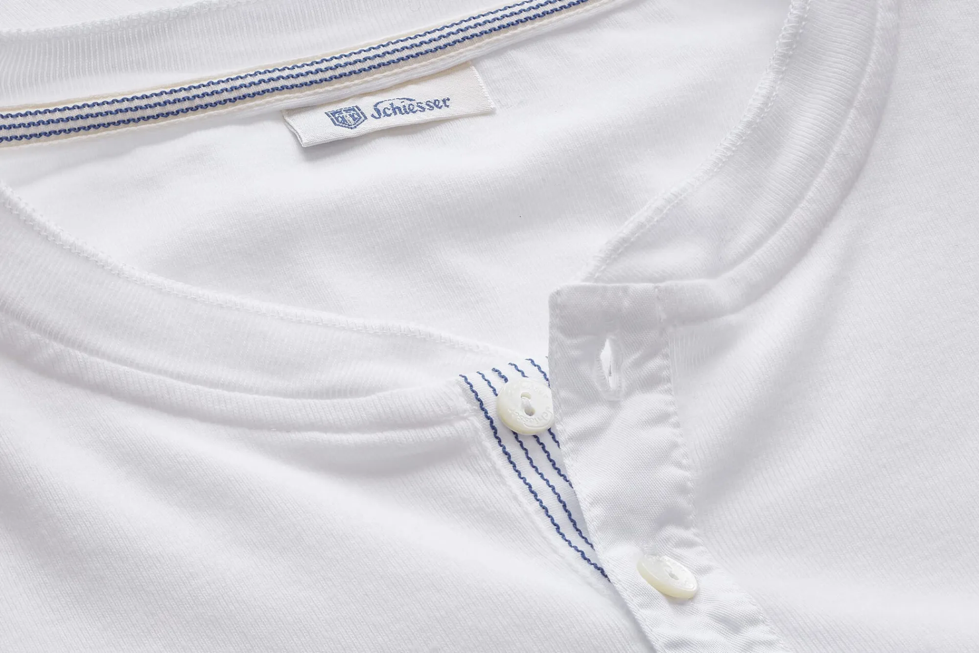 Shirts * Schiesser Herren-Henley-Shirt Halbarm Weiß