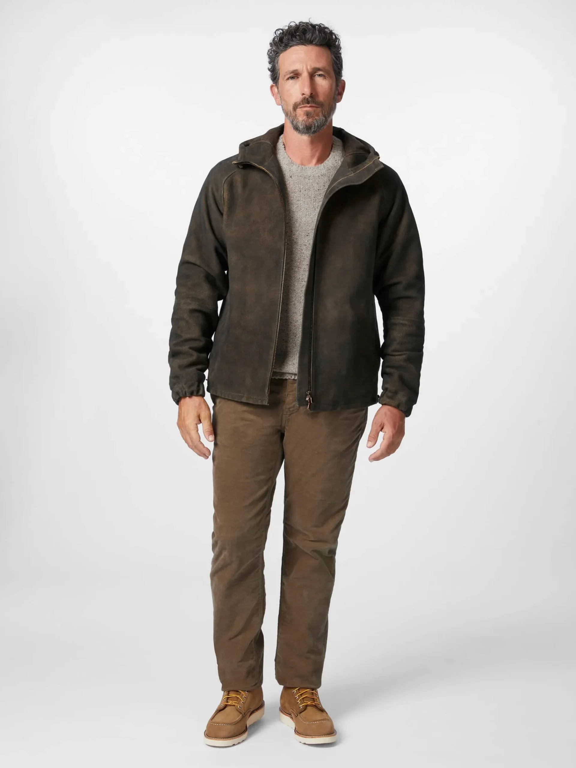 Jacken * Hack Lederware Herren-Kapuzenjacke Bockvelours Braun