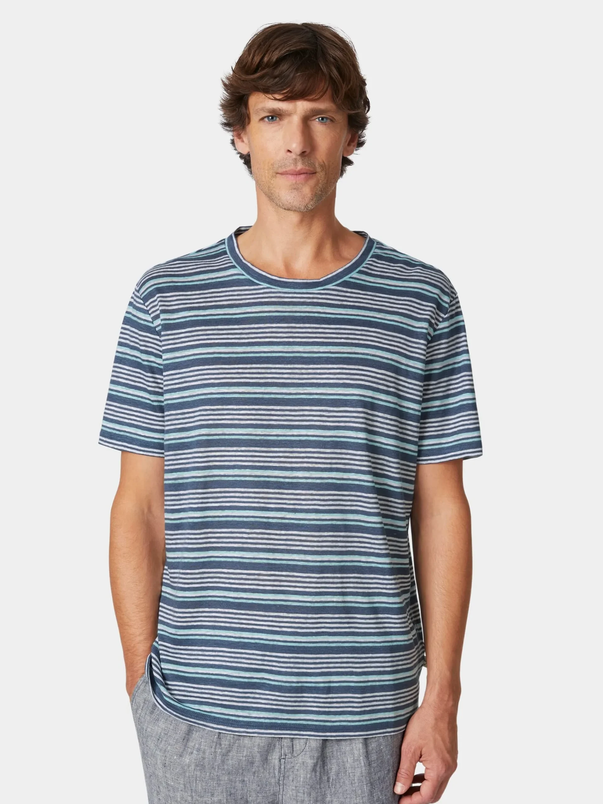 Shirts * Knowledge Cotton Apparel Herren-Leinen-T-Shirt gestreift