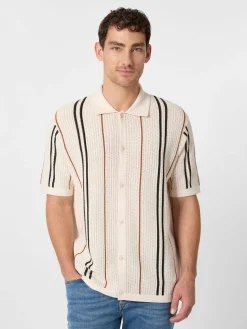 Shirts * Blue de Gênes Herren-Poohirt Knopfeite Weiß