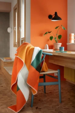 Decken * Røros Tweed Lammwolldecke Bauhausstil Orange