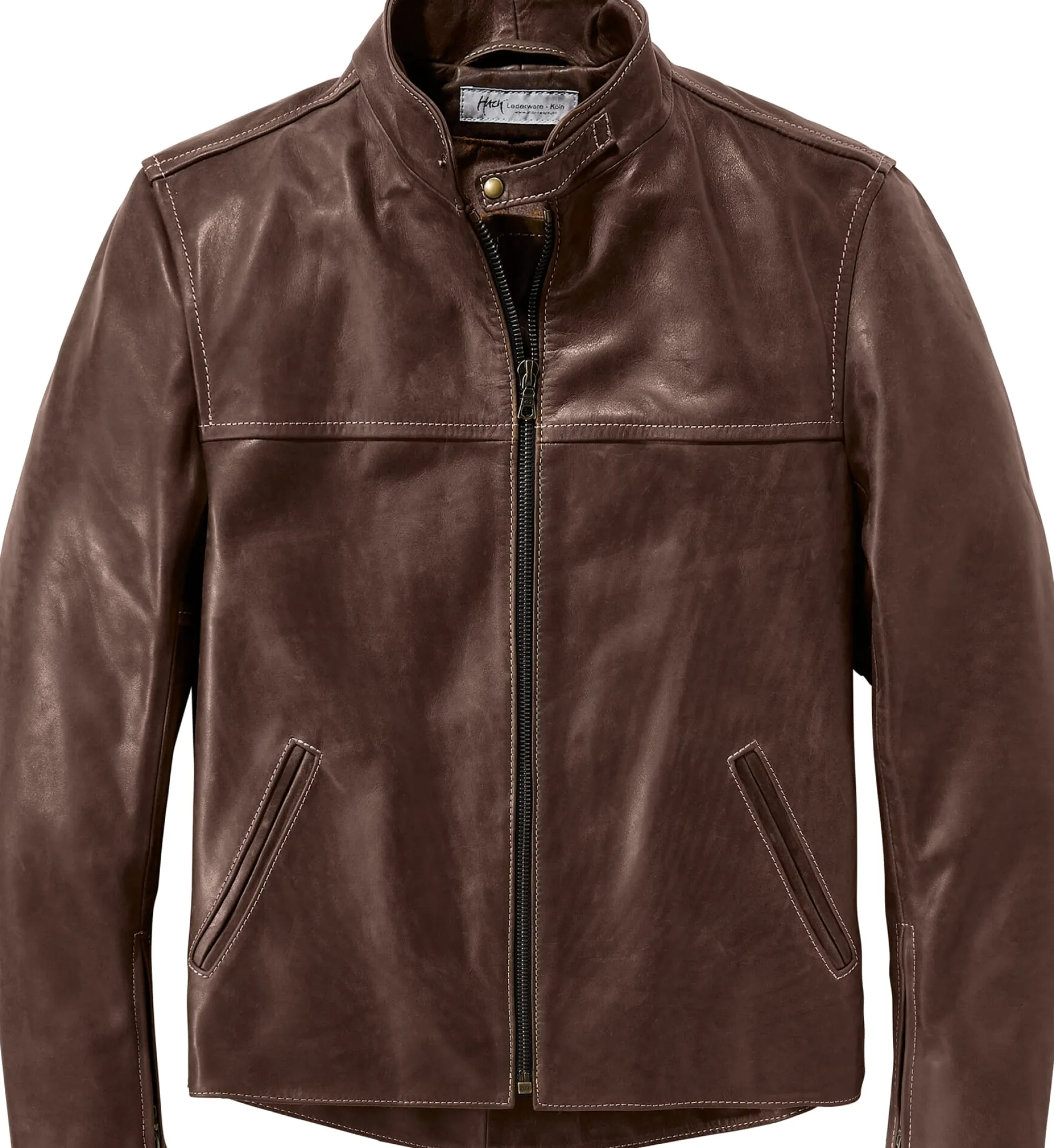 Jacken * Hack Lederware Lederjacke Pull-up Stehkragen Dunkelbraun