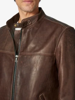 Jacken * Hack Lederware Lederjacke Pull-up Stehkragen Dunkelbraun
